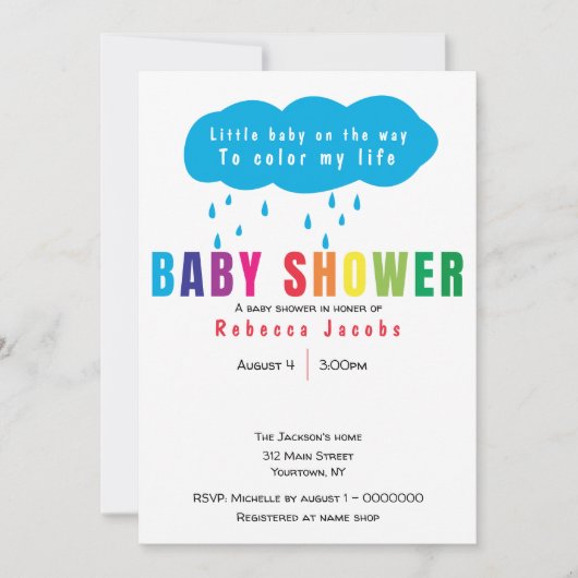 Rainbow-Farb-Babydusche Einladung (Vorderseite)