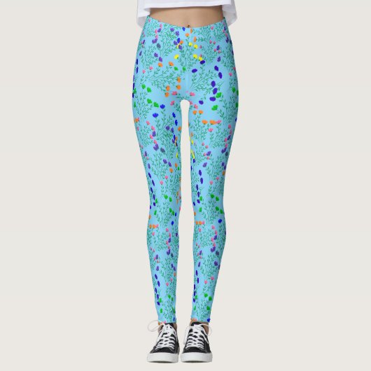 Rainbow-Farben Blumensx4.LBlue BG Leggings (Vorderseite)