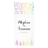 Rainbow-Farben Konfetti und Bäume Hochzeit Werbekarte (Vorne)