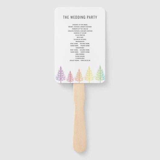 Rainbow-Farben Konfetti und Bäume Hochzeitsprogram Fächer (Rückseite)