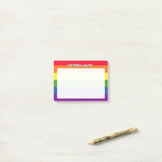 Rainbow-Farben mit benutzerdefiniertem Text Post-it Klebezettel (Auf Schreibtisch)