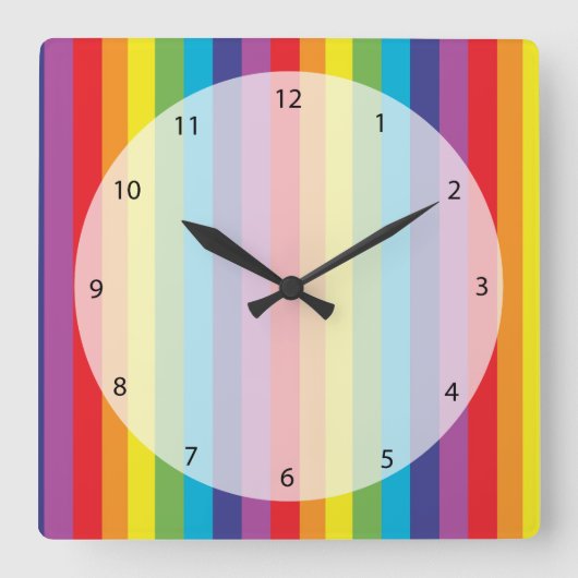 Rainbow-Farben Quadratische Wanduhr (Vorderseite)