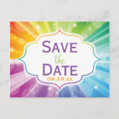 Rainbow-Farben Save the Date gestreift Postkarte (Vorderseite)