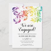 Rainbow-Farben scrollen lesbische Begegnungsparty Einladung (Vorderseite)