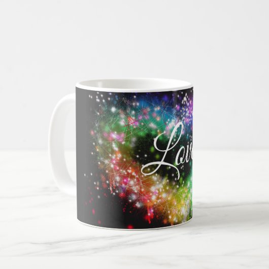 Rainbow-Farben sprühen Farbe Glitzer-Herz Kaffeetasse (Vorderseite Links)