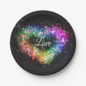 Rainbow-Farben sprühen Farbe Glitzer-Herz Pappteller (Vorderseite)