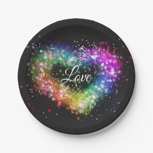 Rainbow-Farben sprühen Farbe Glitzer-Herz Pappteller (Vorderseite)