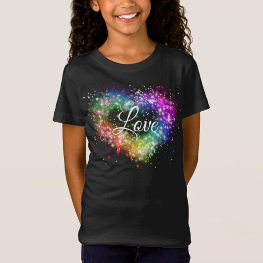 Rainbow-Farben sprühen Farbe Glitzer-Herz T-Shirt (Vorderseite)