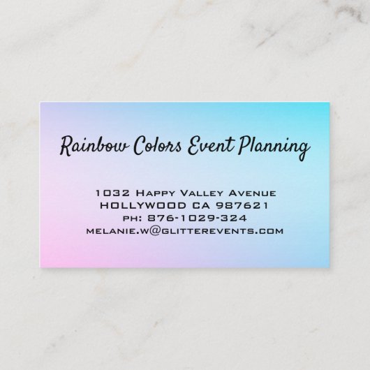 Rainbow-Farben und Glitzer-Event-Planner Visitenkarte (Rückseite)