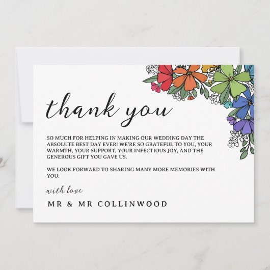 Rainbow-farbene Blume LGBT Foto Hochzeit Dankeskarte (Vorderseite)