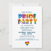 Rainbow-farbene Briefe Pride Birthday Party Einladung (Vorderseite)
