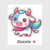 Rainbow-farbene Kuh mit Playfu Charm Aufkleber (Blatt)