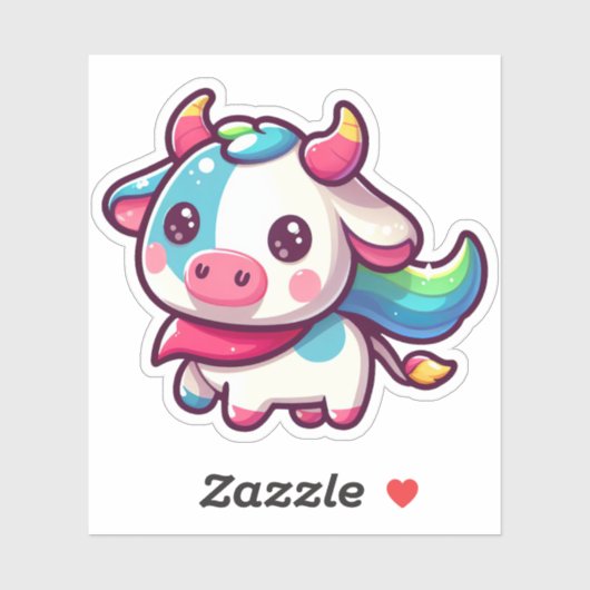 Rainbow-farbene Kuh mit Playfu Charm Aufkleber (Blatt)
