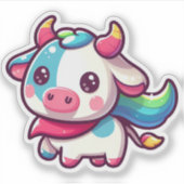 Rainbow-farbene Kuh mit Playfu Charm Aufkleber (Vorderseite)