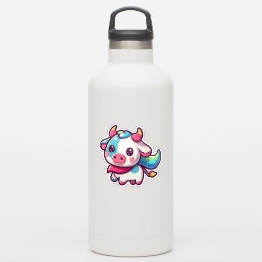 Rainbow-farbene Kuh mit Playfu Charm Aufkleber (Wassserflasche)