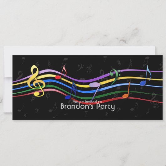 Rainbow-farbene Musiknote Einladung (Vorderseite)
