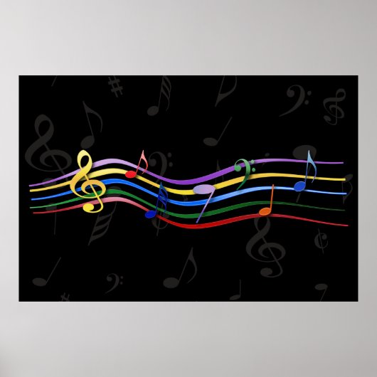 Rainbow-farbene Musiknoten 48 x 32 Poster (Vorne)