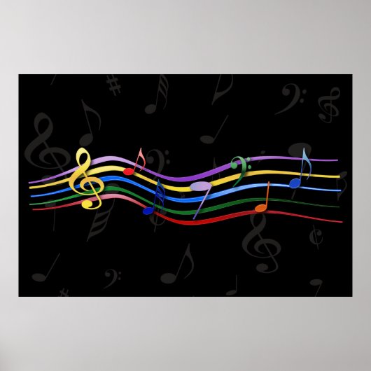 Rainbow-farbene Musiknoten Poster (Vorne)