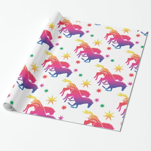 Rainbow-farbene Pferde Geschenkpapier (Ungerollt)