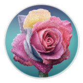 Rainbow-farbene Rose mit Taubentropfen Keramikknauf (Vorderseite)