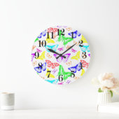 Rainbow-farbene Schmetterlinge Große Wanduhr (Zuhause)