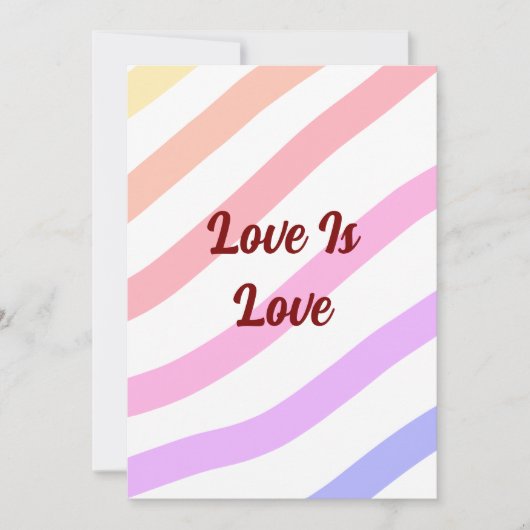 Rainbow-farbene Streifen Pastellfarben Liebe ist L Einladung (Vorderseite)