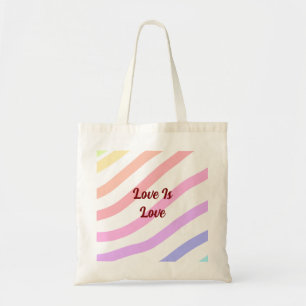Rainbow-farbene Streifen Pastellfarben Liebe ist L Tragetasche