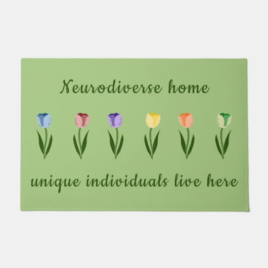 Rainbow-farbene Tulpen-Blume Neurodiverser Zitate Fußmatte (Vorderseite)