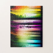 Rainbow-farbener Nebel im Schwarzwald der Silhouet Puzzle (Vertikal)