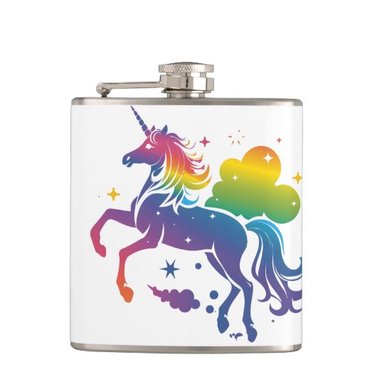Rainbow-farbenes Einhorn-Design Flachmann (Vorderseite)