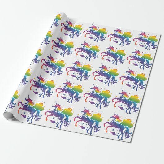 Rainbow-farbenes Einhorn-Design Geschenkpapier (Ungerollt)