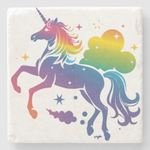 Rainbow-farbenes Einhorn-Design Steinuntersetzer