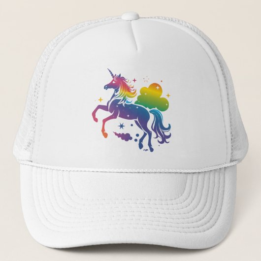 Rainbow-farbenes Einhorn-Design Truckerkappe (Vorderseite)