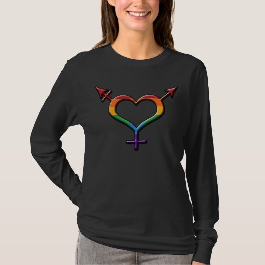 Rainbow-farbenes Herz-Shaped Transgender Pride Sym T-Shirt (Vorderseite)