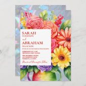 Rainbow farbige Blume Einladung Hochzeit (Vorne/Hinten)