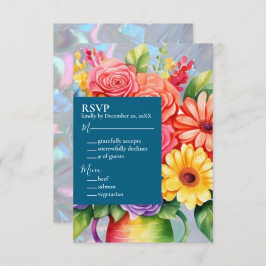 Rainbow farbige Blume Einladung Hochzeit (Vorne/Hinten)