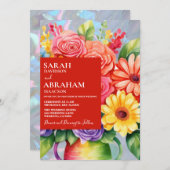 Rainbow farbige Blume Einladung Hochzeit (Vorne/Hinten)