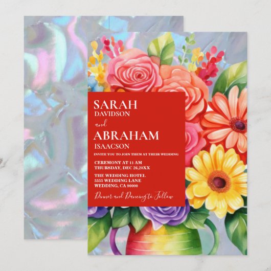 Rainbow farbige Blume Einladung Hochzeit (Vorne/Hinten)
