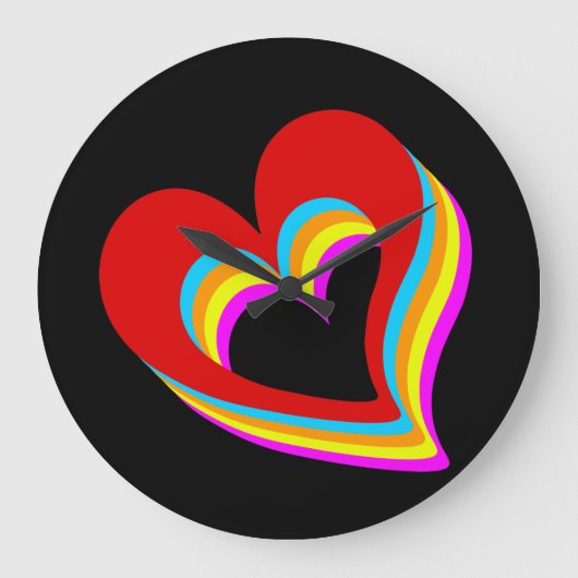 RAINBOW FARBIGE HERZEN GROßE WANDUHR (Vorderseite)