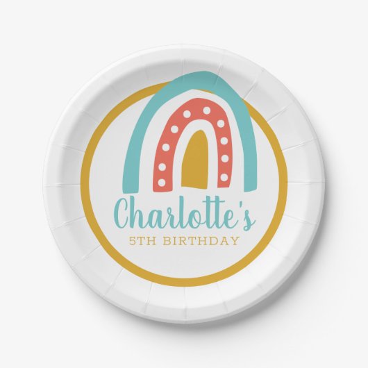 Rainbow-farbiger Geburtstag personalisiert Pappteller (Vorderseite)