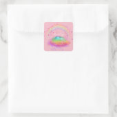 Rainbow Favor Tags Glitzer Stars Birthday Pink Quadratischer Aufkleber (Tasche)
