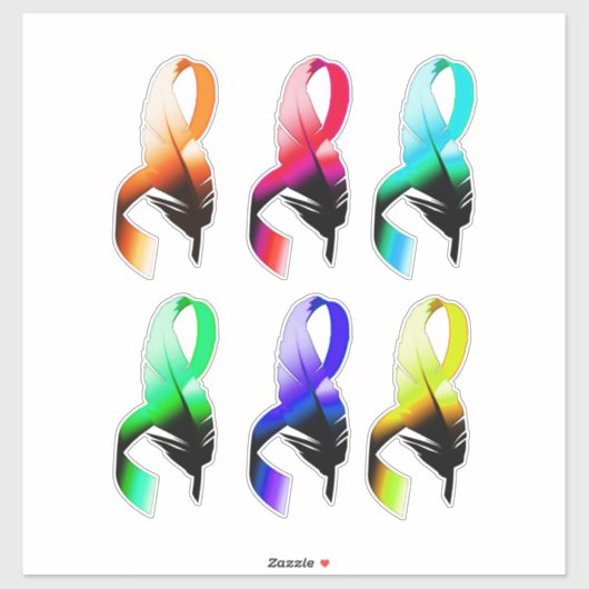 Rainbow Feather Cancer Ribbons art Aufkleber (Blatt)