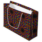 Rainbow Feather Mandala Große Geschenktüte (Vorderseite Schrägansicht)