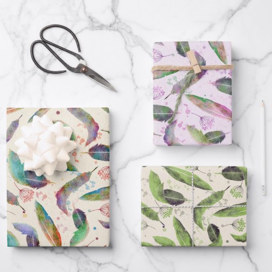 Rainbow Feathers Geschenkpapier Set (Vorderseite)