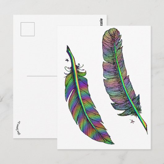 Rainbow Feathers Postkarte (Vorne/Hinten)
