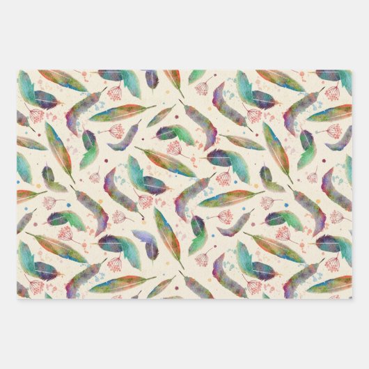 Rainbow Feathers Wrapping Paper Sheets Geschenkpapier Set (Vorderseite)