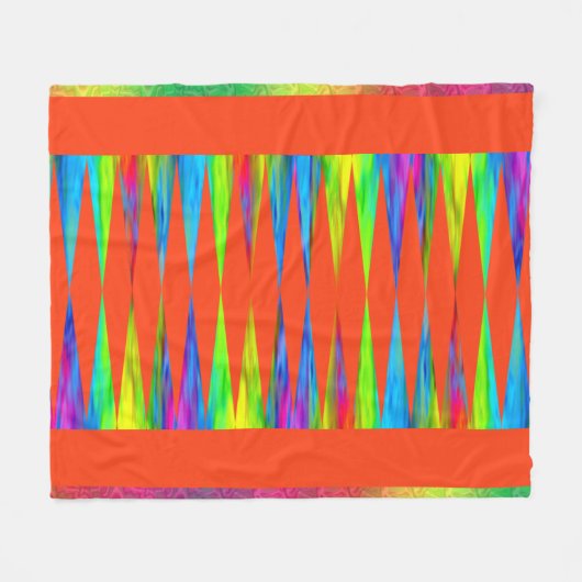 [Rainbow Fiesta] Harlequin Geometric Fiery Orange Fleecedecke (Vorderseite (Horizontal))