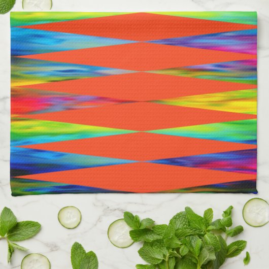 [Rainbow Fiesta] Harlequin Geometric Fiery Orange Geschirrtuch (Gefaltet)