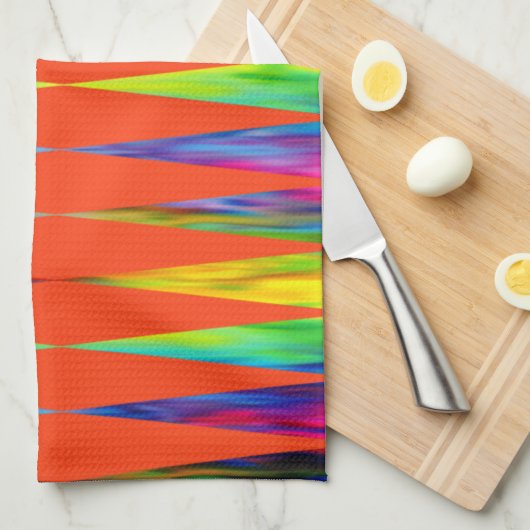 [Rainbow Fiesta] Harlequin Geometric Fiery Orange Geschirrtuch (Viertel Falte)
