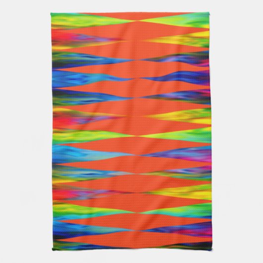 [Rainbow Fiesta] Harlequin Geometric Fiery Orange Geschirrtuch (Vertikal)